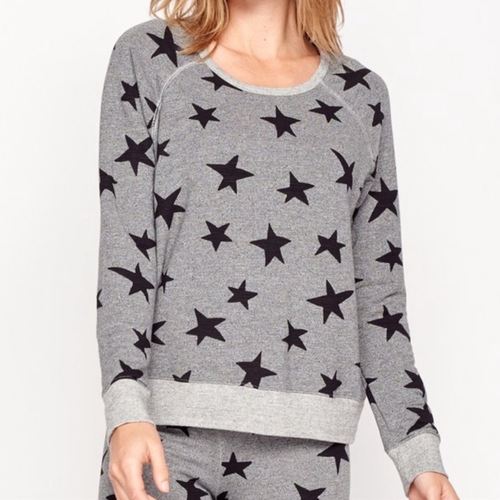 SUNDRY Stars Pullover Lightweight French Terry Sweatshirt, Gray Black, Size 0